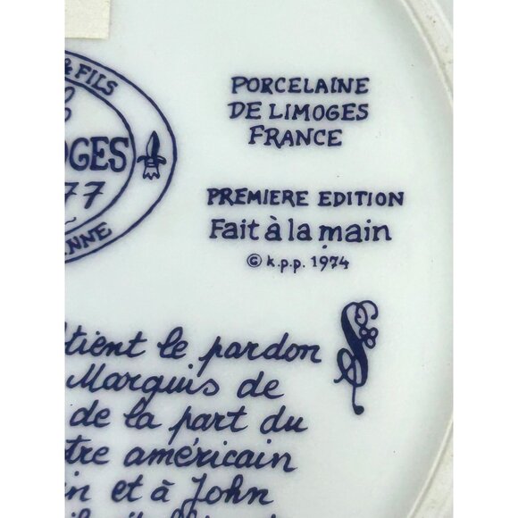 Henri D’Arceau Limoges Vintage Plate 1977 Lafayette Benjamin Franklin Message Fr - Picture 14 of 14